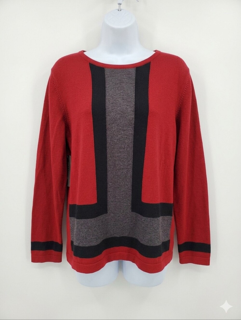 Talbots Colorblock Sweater XL Red Black Gray Graphic Knit Sz. XL